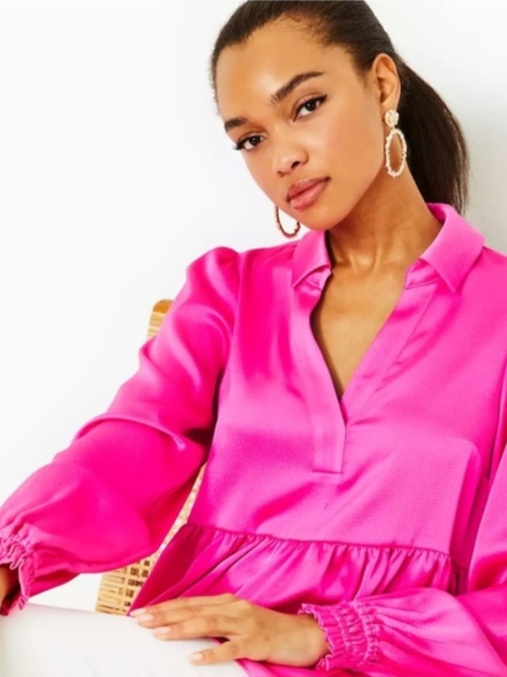 Lilly Pulitzer Jaylene Size 6 NWT Pink Peplum V-Neck Blouse - Picture 4 of 12